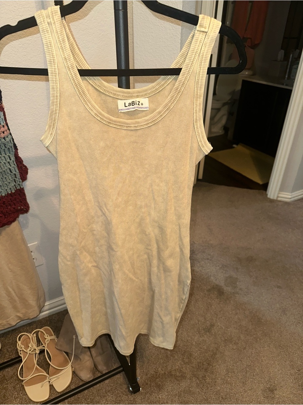 LaBiz Cream Ribbed mini dress